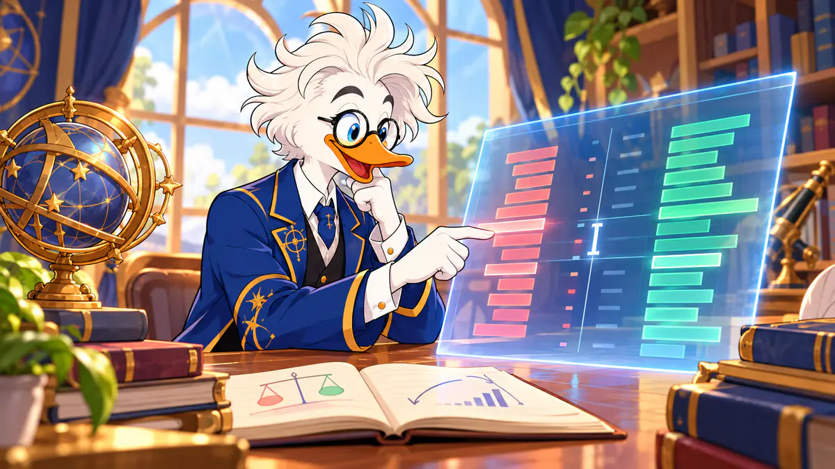 Professor Quackstradamus pointing at a glowing order book with red and green price levels