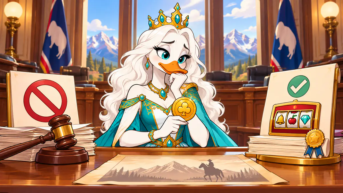 Queen Quacksie weighing a ban against approval in a Wyoming legislative chamber