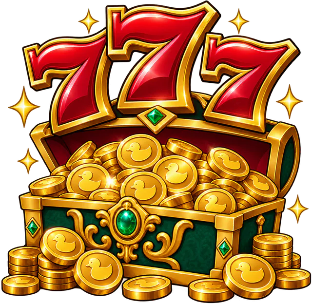 Treasure chest overflowing with gold coins under a lucky 777 sign