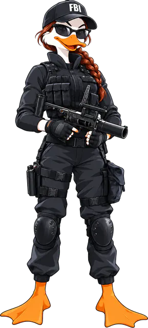 Duck special forces operator in black tactical gear, Rainbow Six Siege style