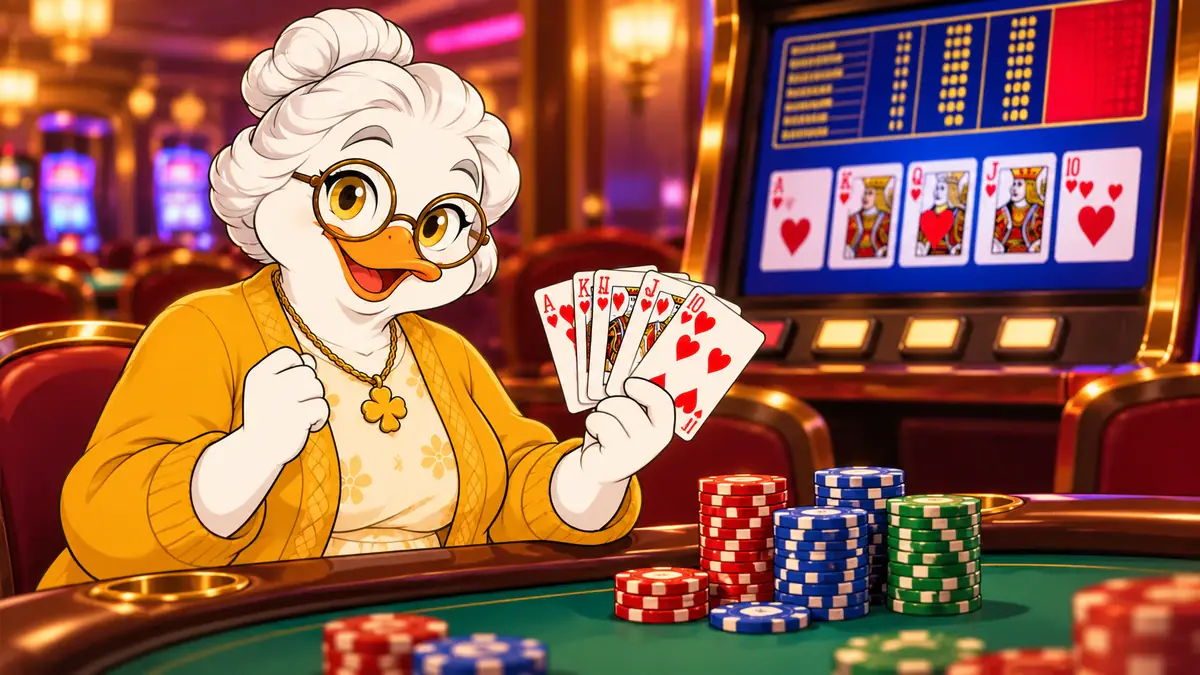 Video Poker & Casino Poker Online, illustrated by LuckyQuack