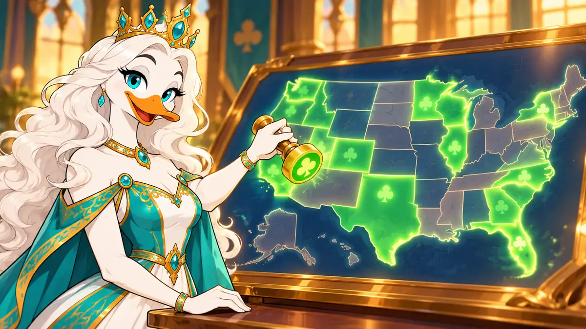 Sweepstakes Casino State Checker, illustrated by LuckyQuack